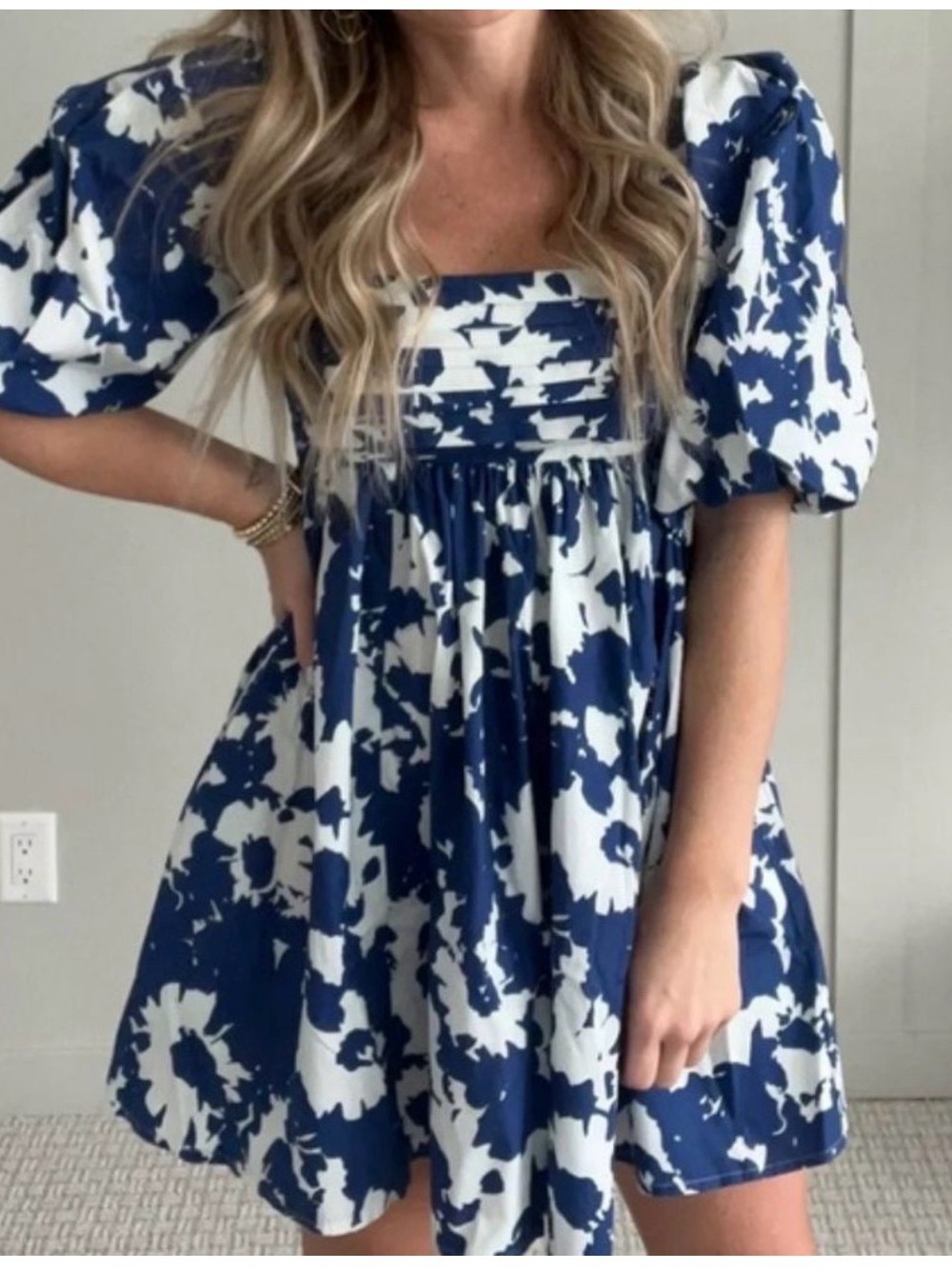 NEW Abercrombie & Fitch Mini Blue Floral Poplin Puff Sleeve Baby Doll Dress